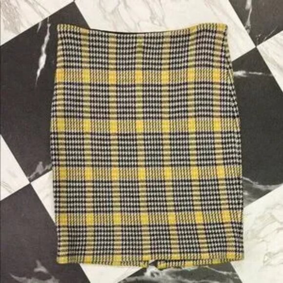 Diane Von Furstenberg Yellow Plaid Wool Lena Skirt Size Small - Picture 3 of 6